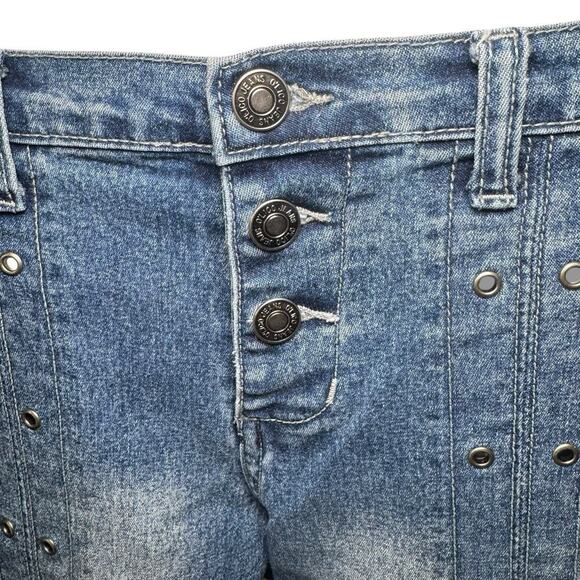 O’lico Split Leg Eyelet Jeans Y2K Light Wash Vintage Denim Size 11 Low Rise - Picture 2 of 10